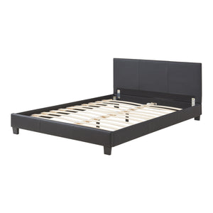 Lit Double Rembourré Albacete Sommier à Lattes Similicuir 140 x 200 cm Noir Corium