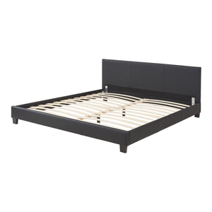 Lit Double Rembourré Albacete Sommier à Lattes Similicuir 160 x 200 cm Noir Corium