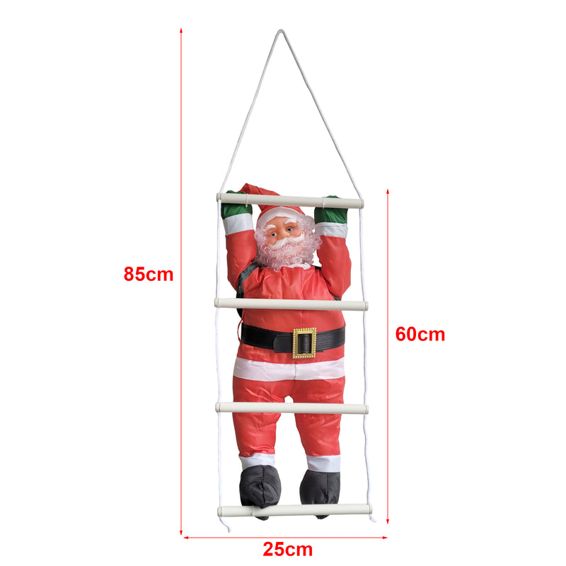 Schizzo in scala [en.casa] Figura di Babbo Natale Arrampicatore su Scala di Corda - Altezza totale 85 cm - Decorazione Natalizia per Uso Interno/Esterno