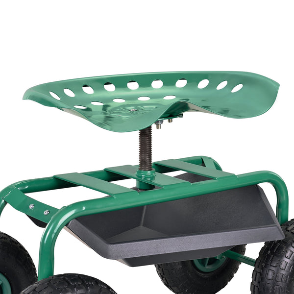 Sgabello su 4 Ruote per Giardinaggio con Seduta Regolabile in Altezza e Ripiano Portaattrezzi Scooter da Giardino - Verde / Nero [pro.tec] 