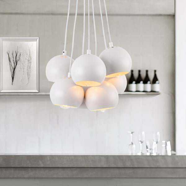 Suspension décorative avec 7 abat-jours reglables - E14 - blanc [lux.pro]