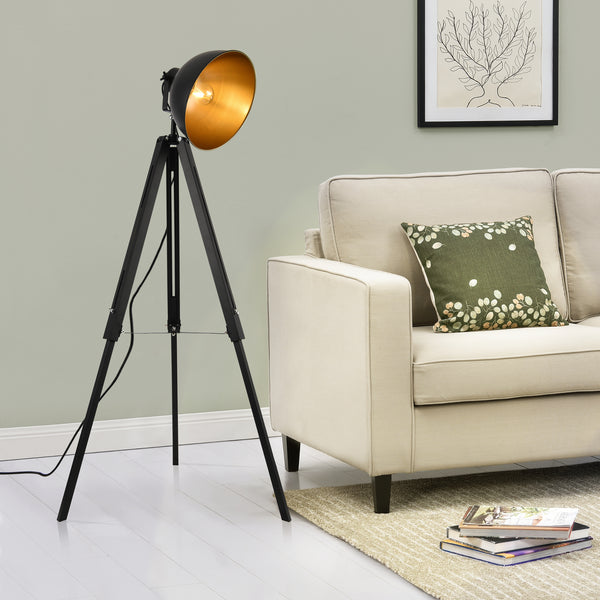 Lampada da Terra in Metallo Nero - Altezza 135 cm - Piantana Tripode in Stile Industriale Lampada a Treppiede con Paralume Girevole Illuminazione Faro - lux.pro