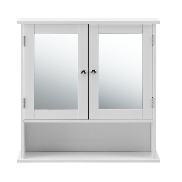 Armadietto Pensile da Bagno con Ante a Specchio e Scomparto Aperto - Bianco [en.casa]