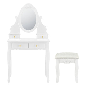 [en.casa] Coiffeuse Table de Maquillage avec 1 Miroir Inclinable et 4 Tiroirs et 1 Tabouret Confortable MDF et Bois 141 x 75 x 40 cm Blanc