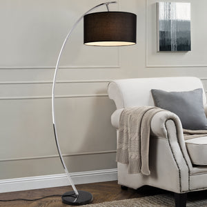 Lampada da Terra con Paralume Cilindrico in Tessuto Nero Lampada a Stelo Arcuato - Altezza 153 cm - Piantana ad Arco in Metallo - lux.pro
