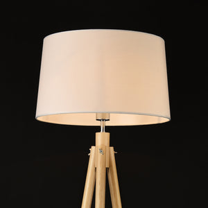 Lampada da Terra in Stile Treppiede Alta 153 cm Piantana Tripode con Paralume Conico in Tessuto Bianco e Gambe in Legno, Metallo - lux.pro
