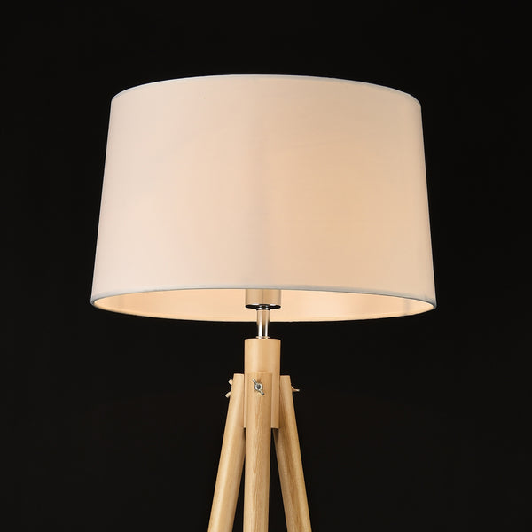 Lampada da Terra in Stile Treppiede Alta 153 cm Piantana Tripode con Paralume Conico in Tessuto Bianco e Gambe in Legno, Metallo - lux.pro
