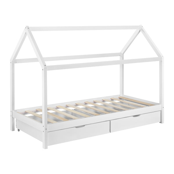 Kinderbett Lund 90x200 cm mit Kaltschaummatratze Kiefernholz Weiß en.casa