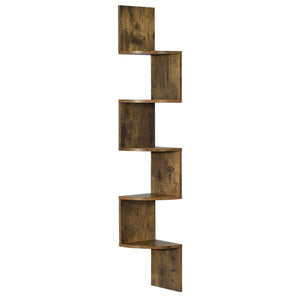 Étagère d'Angle en Forme Zigzag Meuble de Rangement Murale Capacité de Charge Jusqu'à 15 kg 123 x 19,5 x 19,5 cm MDF Mat Laqué Noix [en.casa]