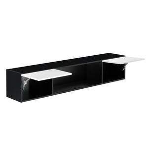 Étagère Murale Thabong avec Éclairage LED Bleu 150 x 30 x 30 cm Noir Blanc Brillant [en.casa]