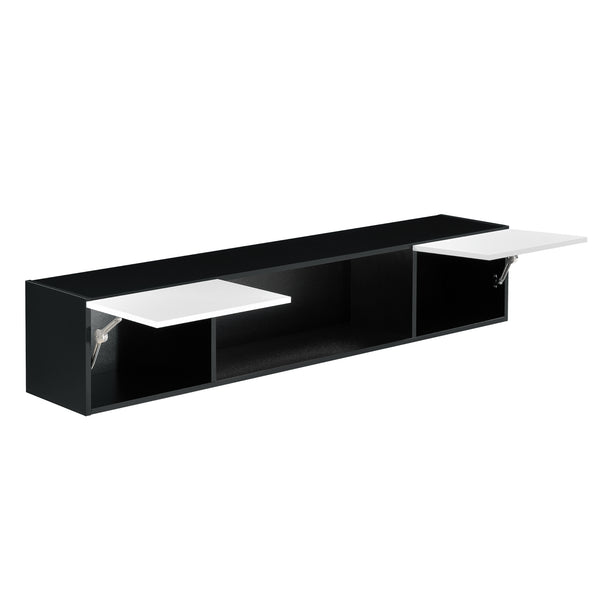 Étagère Murale Thabong avec Éclairage LED Bleu 150 x 30 x 30 cm Noir Blanc Brillant [en.casa]