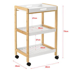 Servierwagen Lugano 75x46x35 cm Rollwagen mit Ablage Weiß/Natur en.casa