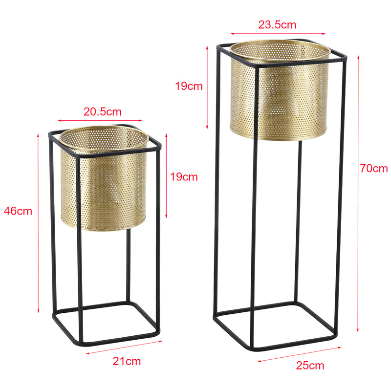Croquis coté Lot de 2 Supports de Plante Mettet Noir Doré [en.casa]