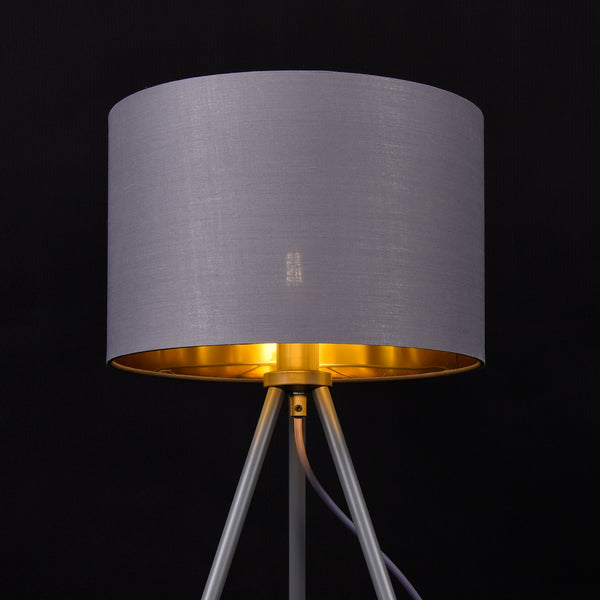 Tischleuchte Metz E14 Max. 40W Stoffschirm und Metallfüße Grau/Gold lux.pro