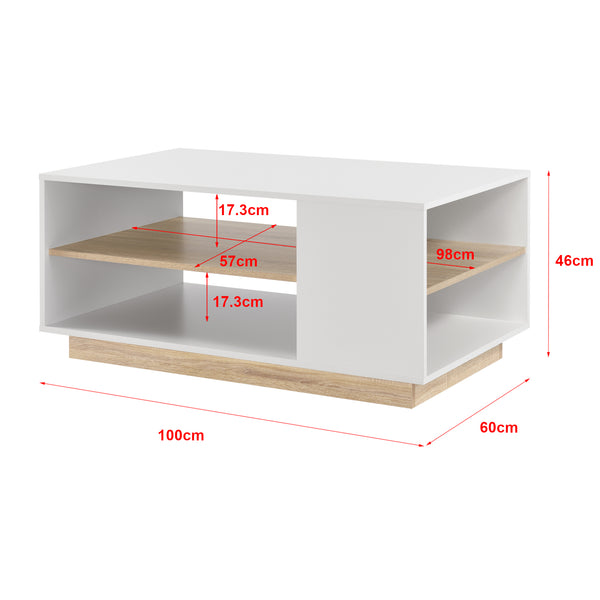 Table Basse avec Étagère de Stockage Trelleborg 46 x 100 x 60 cm Blanc Chêne [en.casa]