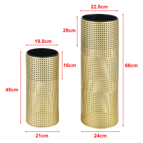 Set Lüttich di 2 Supporti per Piante con Coprivasi Portafiori in Metallo - Color Oro / Nero [en.casa]

