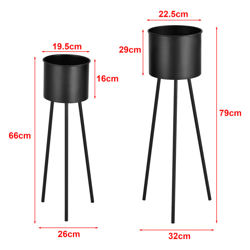 Croquis coté Cache-Pot Dalhem Métal Tailles Différentes Noir [en.casa]