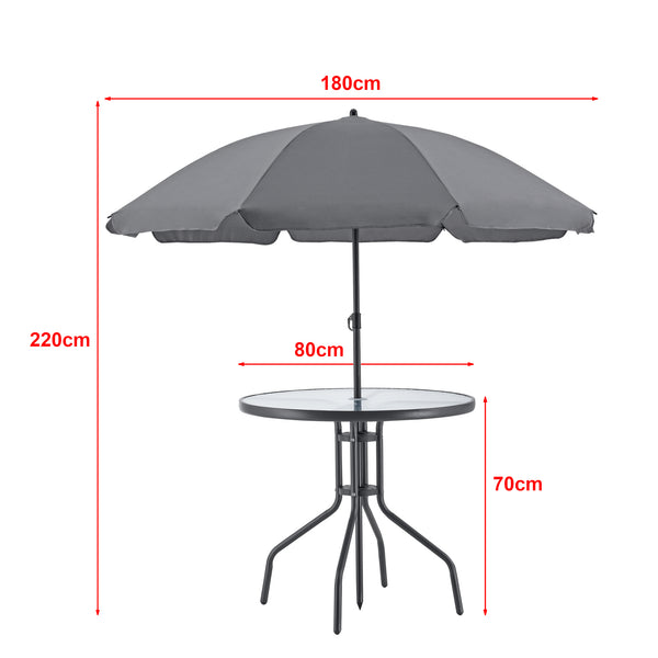 Salon de Jardin Milagro de 4 Places avec Parasol Verre Noir Gris Foncé [en.casa]