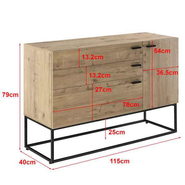 Commode Hylte pour Salon avec 3 Tiroirs 1 Porte 79 x 115 x 40 cm Effet Chêne Noir [en.casa]