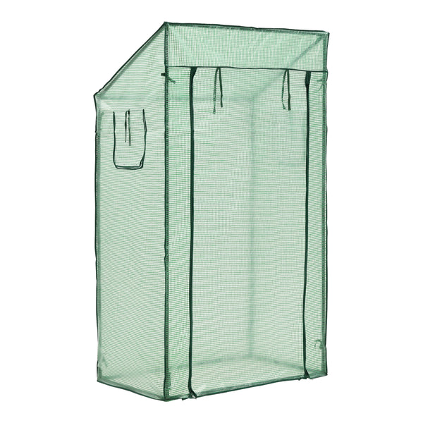 Serre de tomates Marzano en acier et polyéthylène à porte et 2 fenêtres zippée 100 x 60 x 143 - 174 cm vert [en.casa]