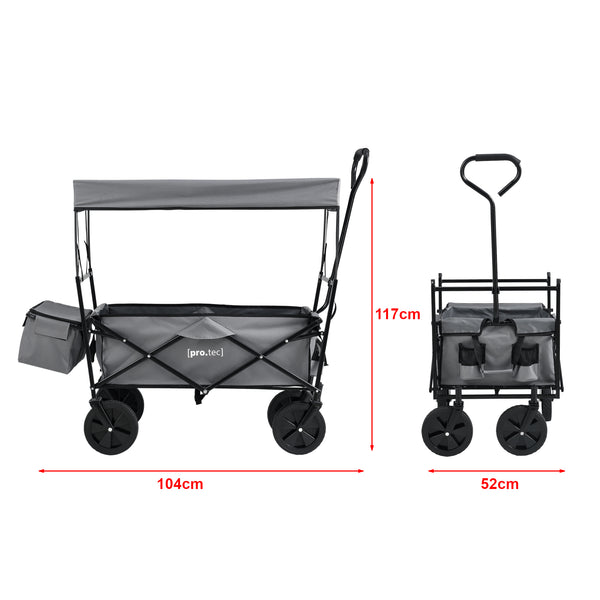 Chariot d'Extérieur Pliable avec Toit pour Jardin à 4 Roues 104 x 52 x 117 cm Noir Gris Foncé pro.tec