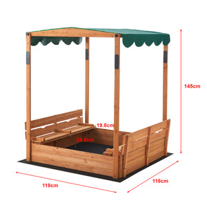 Sabbiera Pitsunda in Legno con Panchine e Tenda Parasole - Sabbiera Richiudibile [en.casa]