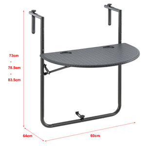 Table de balcon suspendue Cicala rabattable et réglable en hauteur 83,5 x 60 x 64 cm [en.casa]