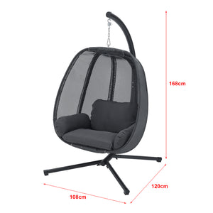 Poltrona Uovo Sospesa Abegondo incl. Struttura di Supporto e Cuscini - Grigio Scuro [en.casa]