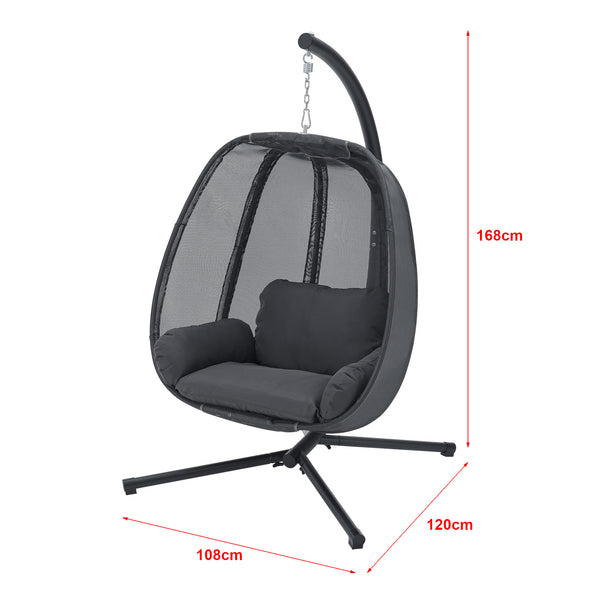 Poltrona Uovo Sospesa Abegondo incl. Struttura di Supporto e Cuscini - Grigio Scuro [en.casa]