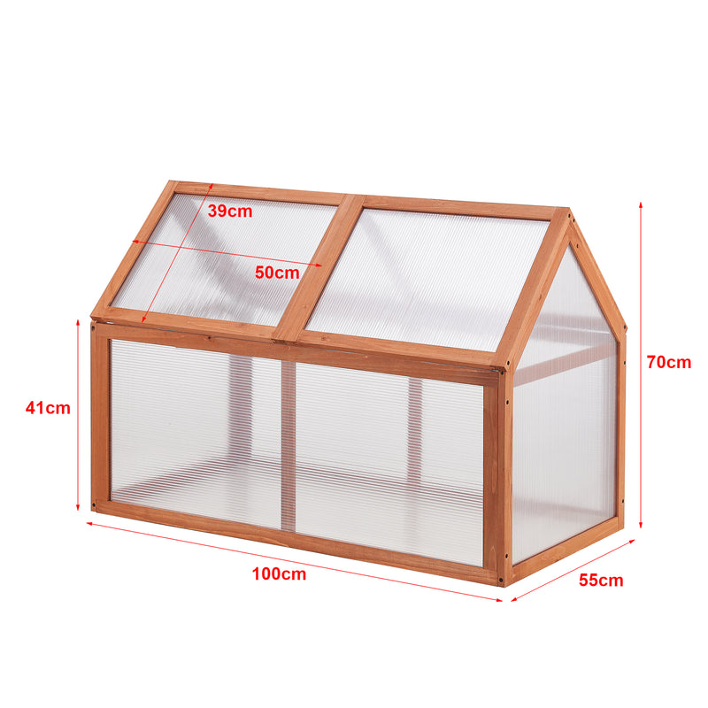Croquis coté Châssis de jardin Duiven toiture relevable à 2 pans en polycarbonate et pin 100 x 55 x 41-70 cm  [casa.pro]