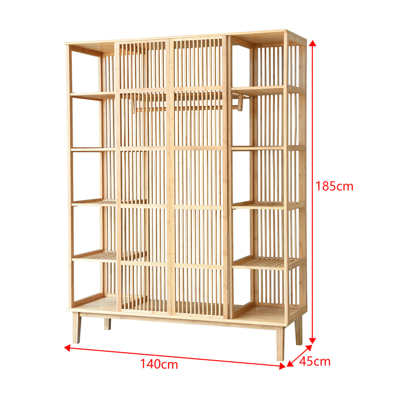 Schizzo in scala Armadio Guardaroba Hudiksvall in Bambù Naturale con 2 Ante Scorrevoli 185x140x45 cm [en.casa] 