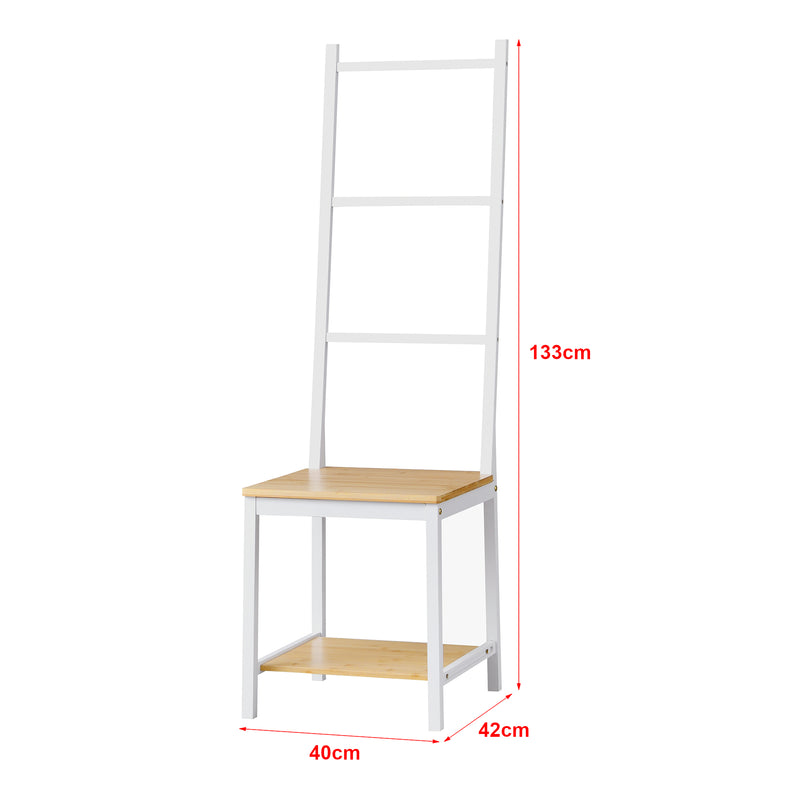 Schizzo in scala Servomuto 'Juuka' con Seduta - Portasciugamano con Ripiani - Bambù - Bianco/Effetto Legno [en.casa] 