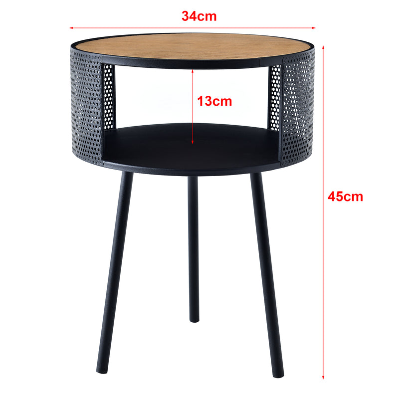 Croquis coté Table d'appoint Bjørnsund avec espace de stockage intérieur noir effet bois [en.casa]