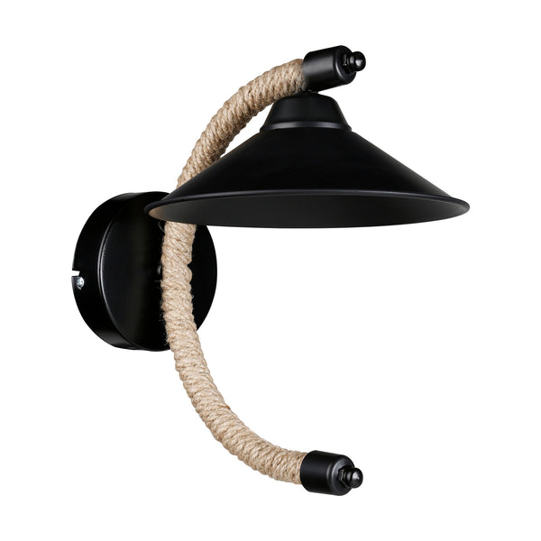 Wandleuchte Cannock E27 Metall Juteseil Schwarz / Jutefarben [lux.pro]