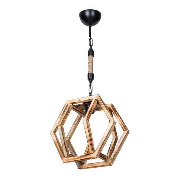 Suspension Cheltenham en métal bois corde de jute hauteur 68 cm E27 [lux.pro]