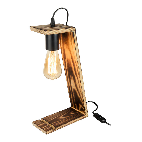 Lampe de bureau Gillingham en bois massif 39 cm E27 noir / naturel [lux.pro]