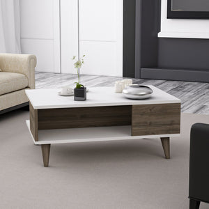 Table basse rectangulaire Grenaa avec espace de rangement blanc / effet noyer [en.casa]