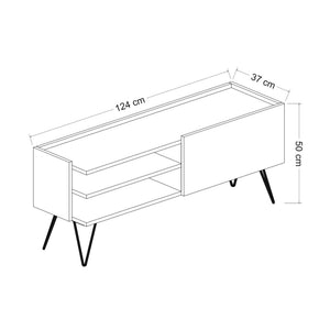 Meuble TV Dronninglund à porte 50 x 124 x 37 cm noir / effet bois [en.casa]