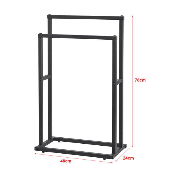 Handtuchhalter mit 2 Stangen 78 x 48 x 24 cm Schwarz [en.casa]