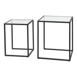 Lot de 2 tables d'appoint Holstebro gigognes en verre et métal transparent / noir [en.casa]