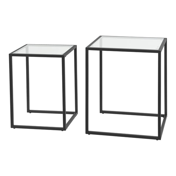 Lot de 2 tables d'appoint Holstebro gigognes en verre et métal transparent / noir [en.casa]