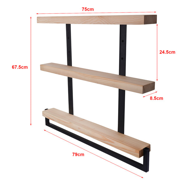 Étagère murale Nykøbing à 3 niveaux 67,5 x 79 x 8,5 cm pin naturel [en.casa]