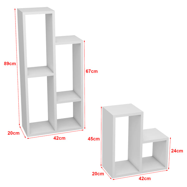 Set di 2 Scaffali Componibili 'Ringkøbing' Mobile Espositore con Ripiani Quadrati in Altezze Diverse Portafiori Portapiante Portaoggetti - Bianco [en.casa]
