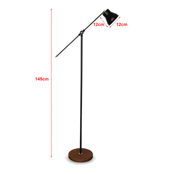 Lampada da Terra 'Peterborough' Piantana con Braccio Regolabile e Paralume a Cono Nero, Illuminazione Diretta Lampada a Stelo in Metallo - lux.pro 