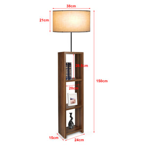 Lampada da Terra 'Redditch' Piantana con Paralume Cilindrico in Tessuto Beige e Base a Scaffale Portaoggetti in MDF effetto Legno - lux.pro 