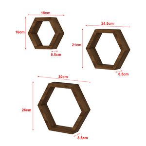 Set 'Stubbekøbing' di 3 Mensole da Muro in Misure Diverse Mensole in Legno di Pino Forma Esagonale - Legno Scuro [en.casa] 