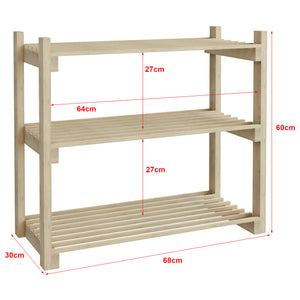 Scaffale Portascarpe 'Them' (AxLxP) 60 x 68 x 30 cm Scarpiera a 3 Ripiani Superfici a Doghe Scaffale Aperta in Legno di Pino [en.casa]