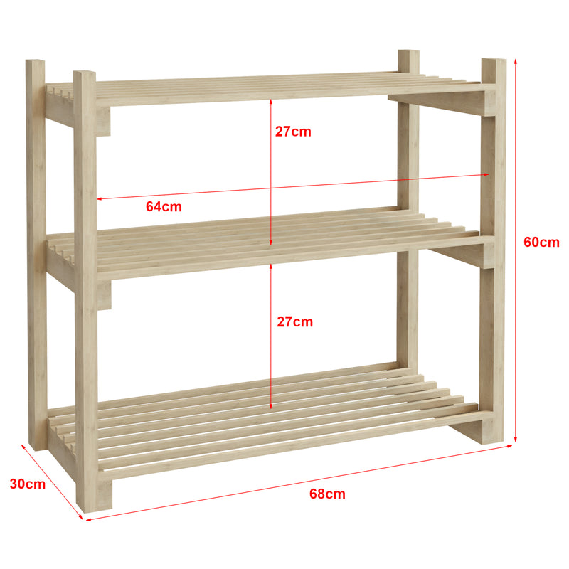 Schizzo in scala Scaffale Portascarpe 'Them' (AxLxP) 60 x 68 x 30 cm Scarpiera a 3 Ripiani Superfici a Doghe Scaffale Aperta in Legno di Pino [en.casa]
