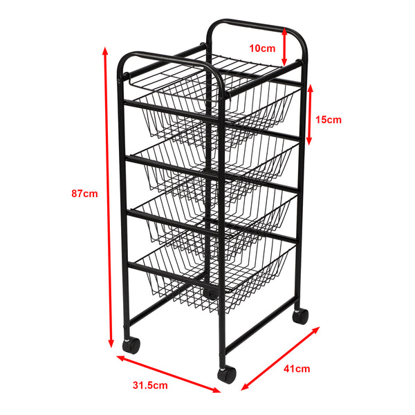 Chariot de cuisine roulant Rudbjerg 87 x 41 x 31,5 cm avec 4 paniers noir [en.casa]