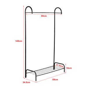 Stand Appendiabiti 'Vallø' Organizzatore con Barra Porta Abiti e Piano a Rete Allestimento per Guardaroba Teatro Negozio di Abbigliamento - Struttura in Metallo - Nero [en.casa] 